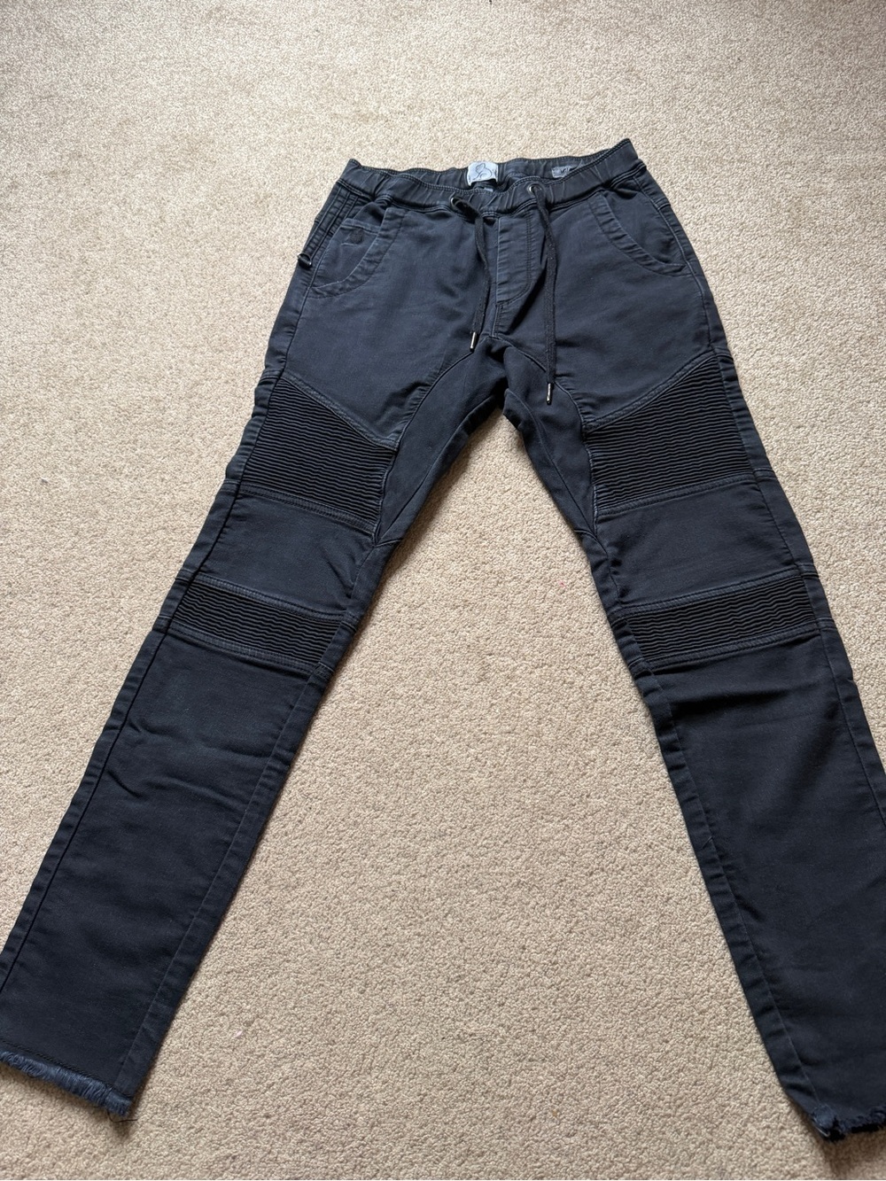 Women's Black Skinny Moto Jeans with Ribbed Knee Detail